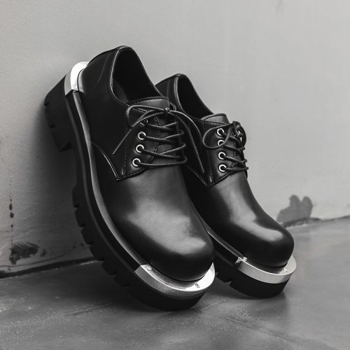 Giày da thật đế cao su gót cao 6-8cm Navy GTD009- đen