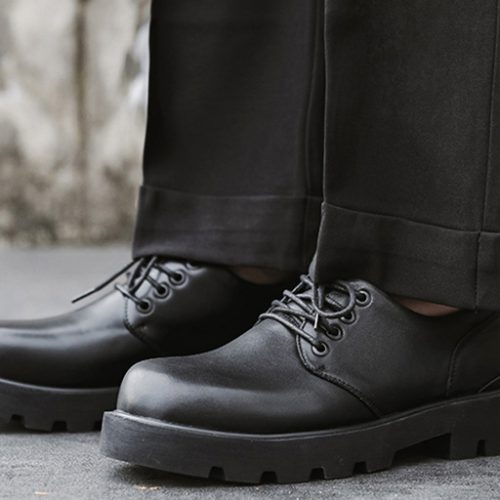 Giày da thật đế cao su gót cao 6-8cm Navy GTD009- đen