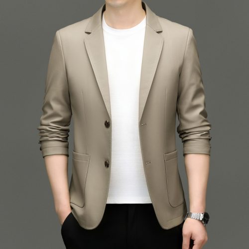 Áo vest da cừu thật, Áo Blaser da thật nam AKD042 Đen