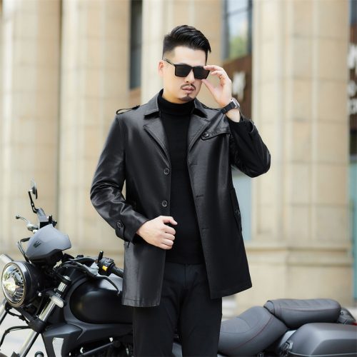 Áo khoác da nam thời trang, da cừu thật AKD045 Lớp lót cotton màu đen