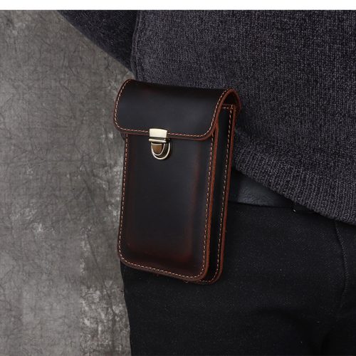 Túi đeo hông nam, đựng điện thoại da bò thật Navy CVD060 – Nâu sẫm nhỏ