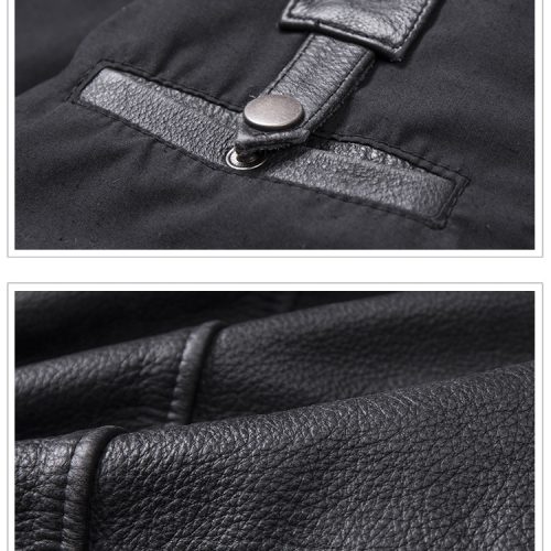 Áo khoác da bò nguyên chất đủ size từ S-6XL Navy AKD011 Đen