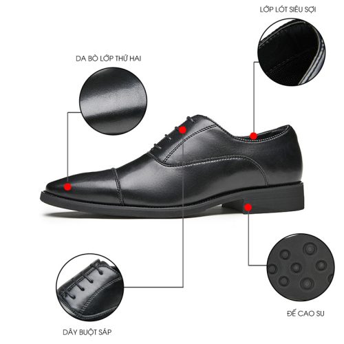 Giày tây tăng chiều cao lịch lãm, cao su gót cao 6cm Navy GTD020-Nâu (có tăng chiều cao bên trong)