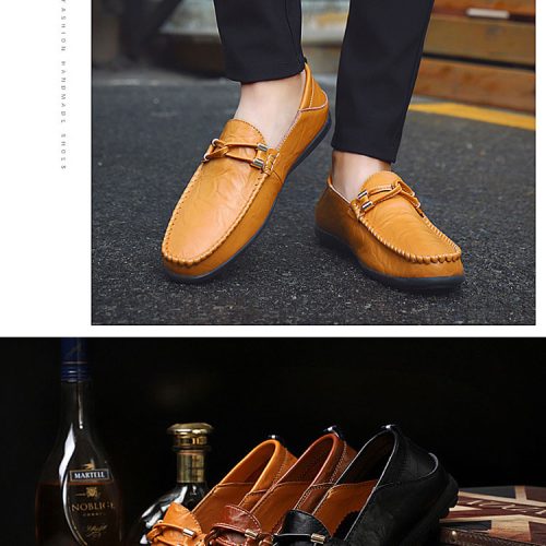 Giày lười da nam, cao su gót cao 2-3cm Navy GTD044- Đen