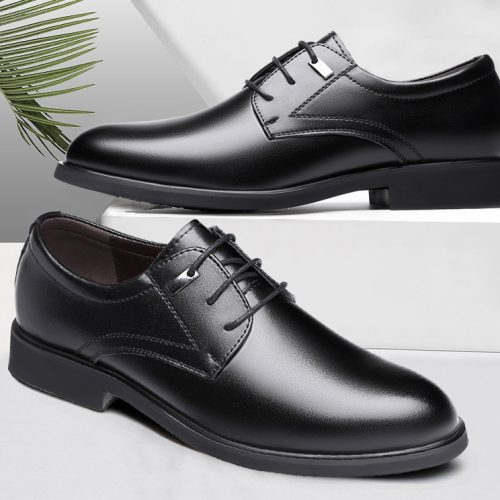 Giày tây nam đế cao su gót cao 3-4cm Navy GTD031- 8612 Đen (Kẻ caro) big size