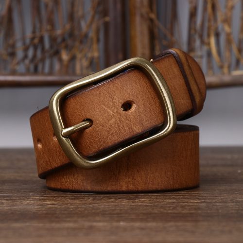 Thắt lưng da bò thật đầu khóa thép không gỉ mã DND005 162 Xanh hoàng gia rộng 3,8cm dày 5mm