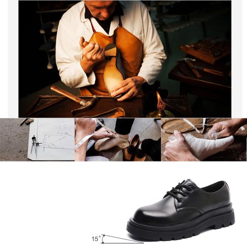 Giày da thật đế cao su gót cao 6-8cm Navy GTD009- đen