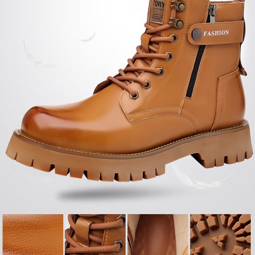 Boot da nam đẹp, cao su gót cao 4-5cm Navy GTD024-Xám