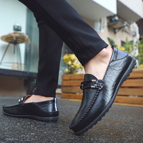 Giày lười da nam, cao su gót cao 2-3cm Navy GTD044- Đen