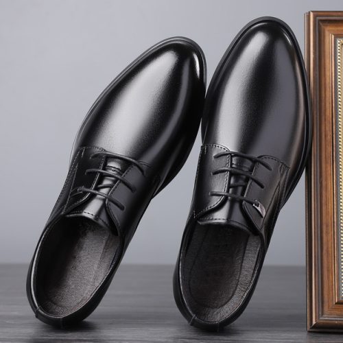 Giày tây nam đế cao su gót cao 3-4cm Navy GTD031- 8612 Đen (Kẻ caro) big size