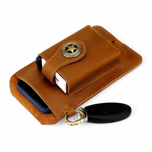 Túi đeo hông đựng điện thoại da bò thật Navy CVD056 – 6103 Đen