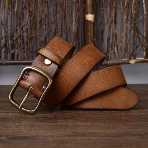 Thắt lưng da bò thật đầu khóa thép không gỉ mã DND005 162 Xanh hoàng gia rộng 3,8cm dày 5mm