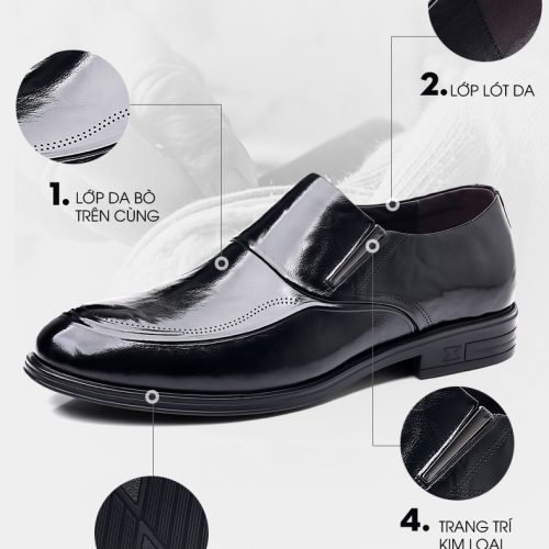 Giày tây da lộn, đế cao su gót cao 4-5cm Navy GTD006 – Đen