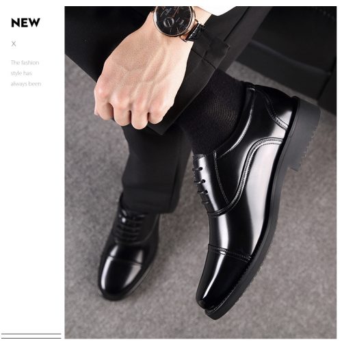 Giày tây công sở, cao su gót cao 3-4cm Navy GTD029-1018 Buộc dây (da bò)