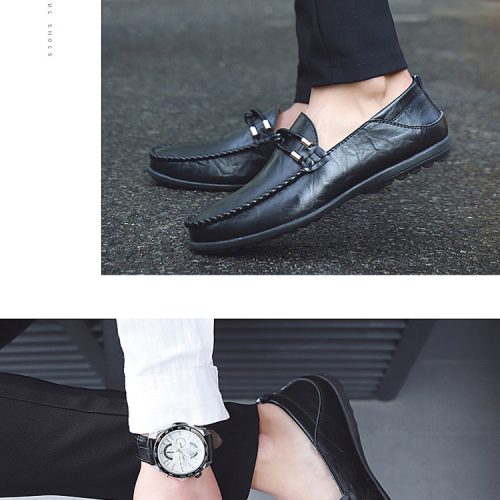 Giày lười da nam, cao su gót cao 2-3cm Navy GTD044- Đen