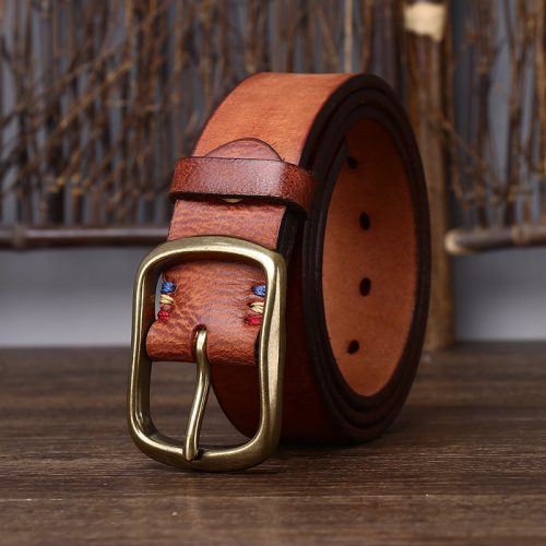 Thắt lưng da bò thật đầu khóa thép không gỉ mã DND005 162 Xanh hoàng gia rộng 3,8cm dày 5mm