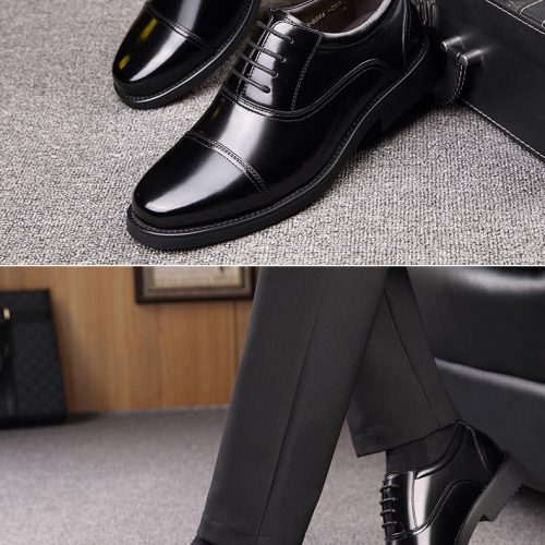 Giày tây công sở, cao su gót cao 3-4cm Navy GTD029-1018 Buộc dây (da bò)