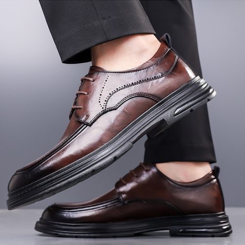 Giày tây tăng chiều cao da thật, cao su gót cao 6cm Navy GTD036-Màu nâu