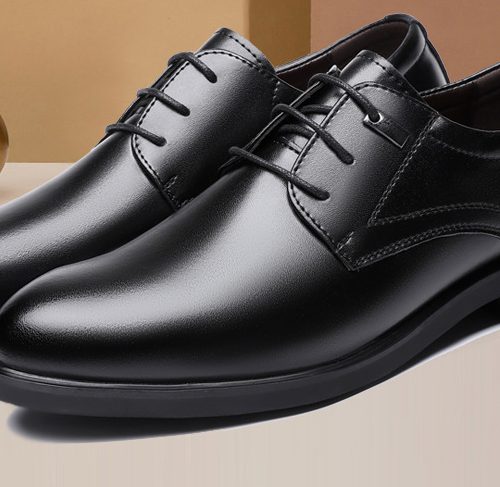 Giày tây nam đế cao su gót cao 3-4cm Navy GTD031- 8612 Đen (Kẻ caro) big size