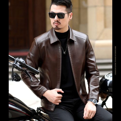 Áo da cừu nam đi Moto AKD044 Đen lót lông