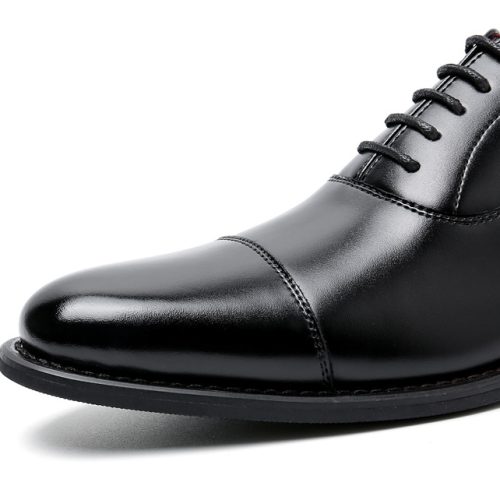 Giày độn đế da thật, gót cao cao su 6cm Navy GTD008 – Đen tăng chiều cao 6cm