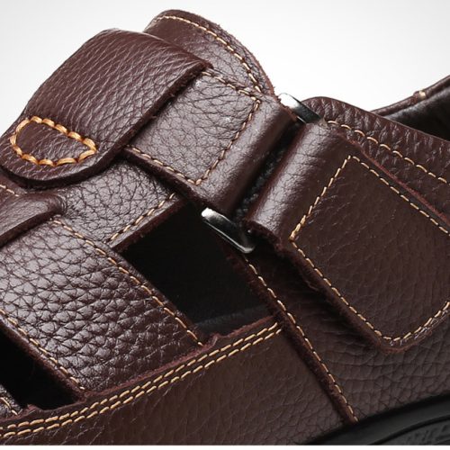 Dép da mềm thoáng mát, sandal big size Navy GTD027-Đen