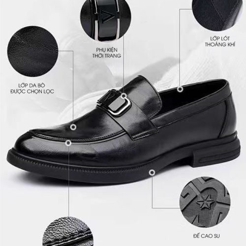 Giày lười da nam đẹp, cao su gót cao 3cm Navy GTD039-6882 Nâu
