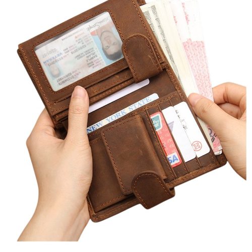 Ví da bò đựng thẻ gấp ba Navy CVD046 – Da Nappa màu đen (mặt sau + khe cắm thẻ)
