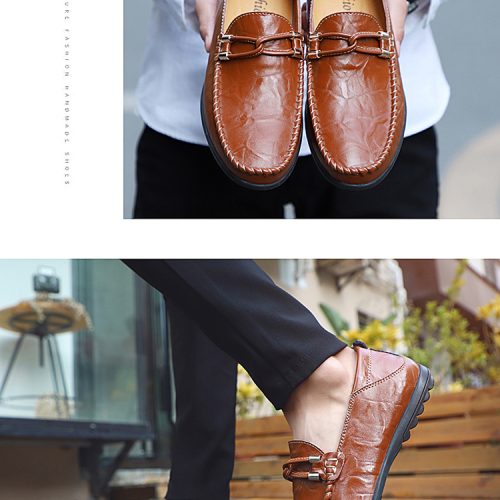 Giày lười da nam, cao su gót cao 2-3cm Navy GTD044- Đen