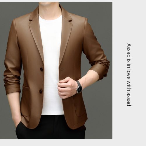 Áo vest da cừu thật, Áo Blaser da thật nam AKD042 Đen