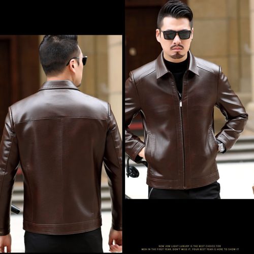 Áo da cừu nam đi Moto AKD044 Đen lót lông