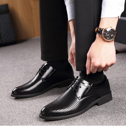 Giày tây nam da bò, đế cao su gót cao 5-6cm Navy GTD002 – màu nâu