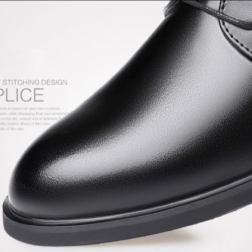 Giày tây nam đế cao su gót cao 3-4cm Navy GTD031- 8612 Đen (Kẻ caro) big size