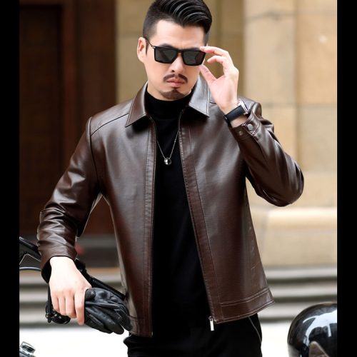 Áo da cừu nam đi Moto AKD044 Đen lót lông
