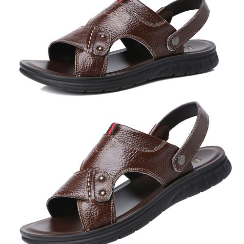 Giày sandal big size da bò thật Navy GTD025-Màu nâu