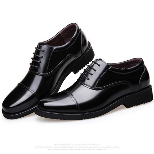 Giày tây công sở, cao su gót cao 3-4cm Navy GTD029-1018 Buộc dây (da bò)