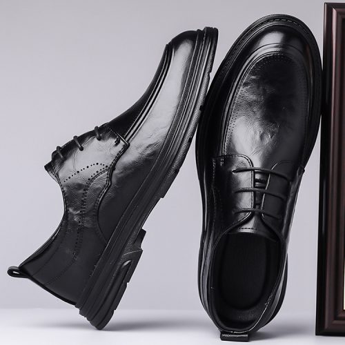 Giày tây tăng chiều cao da thật, cao su gót cao 6cm Navy GTD036-Màu nâu