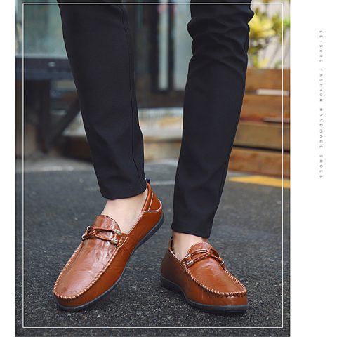 Giày lười da nam, cao su gót cao 2-3cm Navy GTD044- Đen