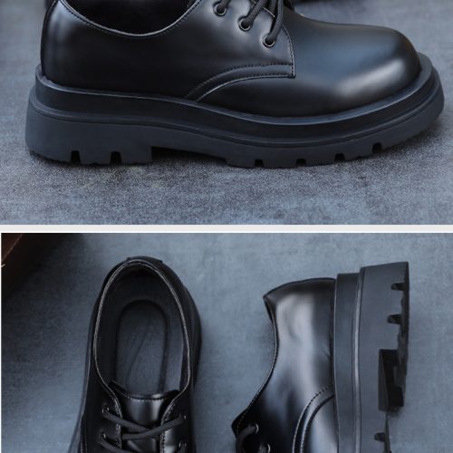Giày da thật đế cao su gót cao 6-8cm Navy GTD009- đen