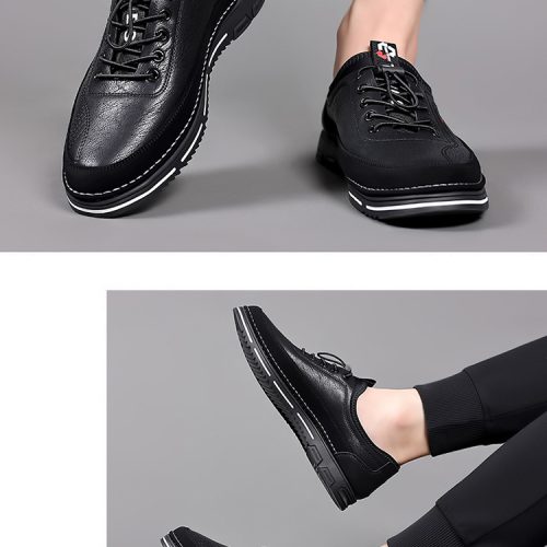 Giày ngoại cỡ da thật, cao su gót cao 3-4cm Navy GTD013-Màu xanh da trời