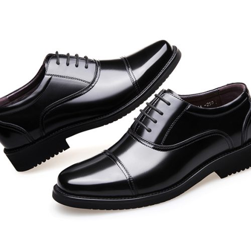 Giày tây công sở, cao su gót cao 3-4cm Navy GTD029-1018 Buộc dây (da bò)
