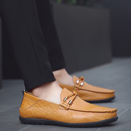 Giày lười da nam, cao su gót cao 2-3cm Navy GTD044- Đen