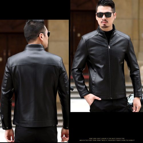 Áo da bò nam thời trang Navy AKD008 Màu đen