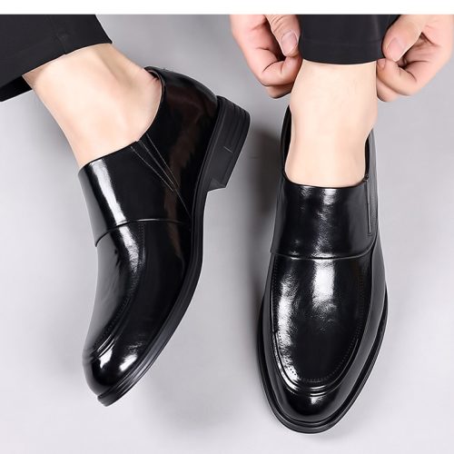 Giày tây da lộn, đế cao su gót cao 4-5cm Navy GTD006 – Đen