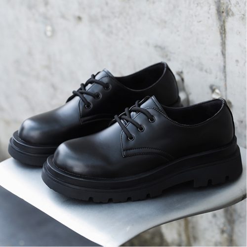 Giày da thật đế cao su gót cao 6-8cm Navy GTD009- đen