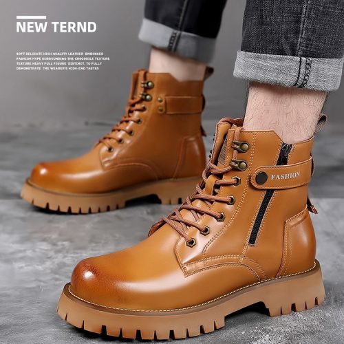 Boot da nam đẹp, cao su gót cao 4-5cm Navy GTD024-Xám