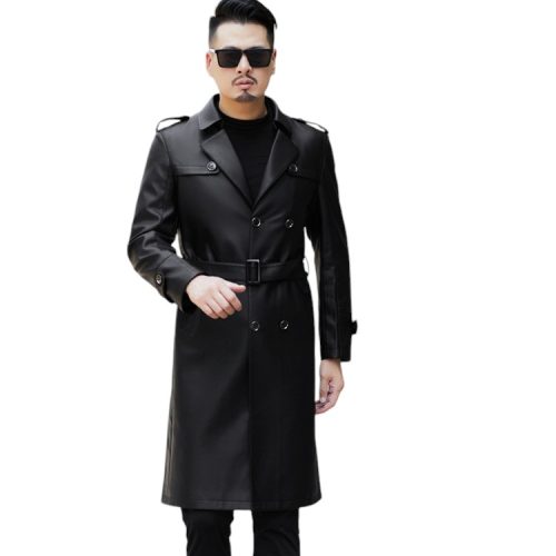 Áo khoác da cừu thật, dáng dài qua đầu gối AKD051 Đen