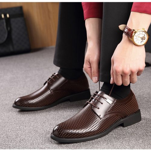 Giày tây nam da bò, đế cao su gót cao 5-6cm Navy GTD002 – màu nâu