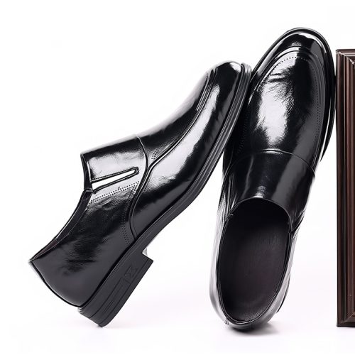 Giày tây da lộn, đế cao su gót cao 4-5cm Navy GTD006 – Đen
