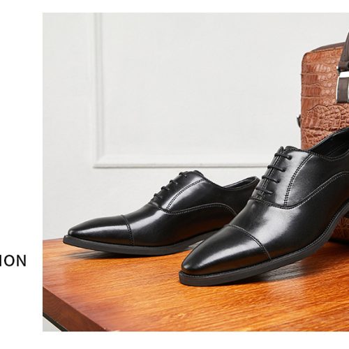 Giày da cao cấp, cao su gót cao 3-4cm Navy GTD019-Hạt cườm hở màu đen (phiên bản bình thường)